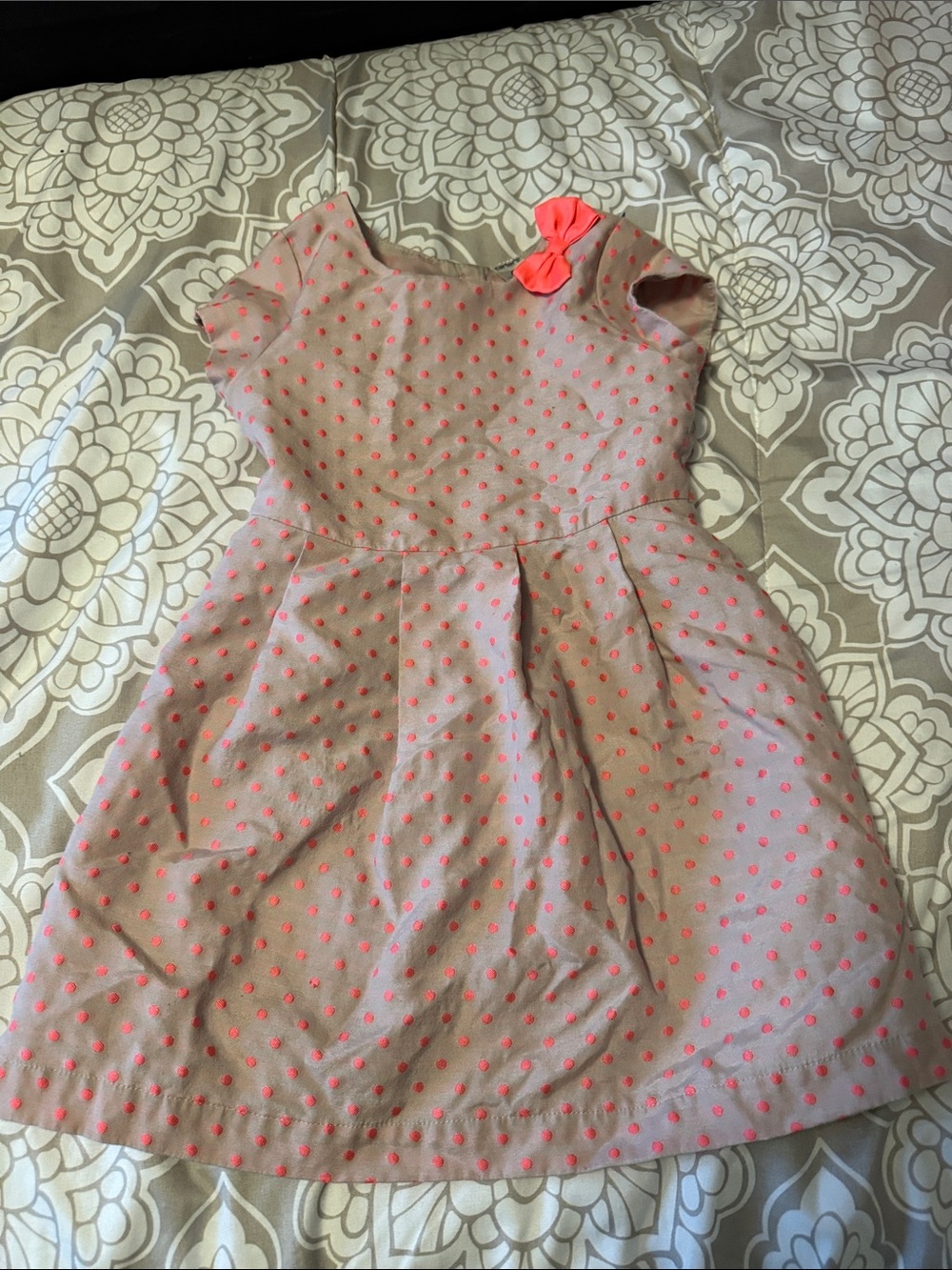Carters Girls Pink Polka Dot Dress with Bow and Back Button Accent Size 4T